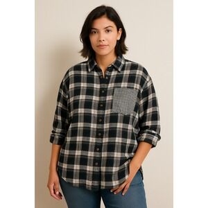 Pilcro by Anthropologie Plaid Gingham Pocket Oversized Button Down Shirt XS S